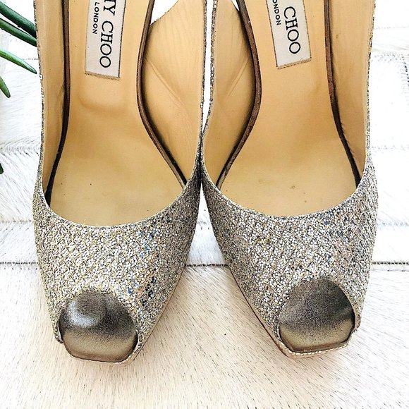 Jimmy Choo Clue Glitter Slingback Platform Heels - Picture 10 of 15